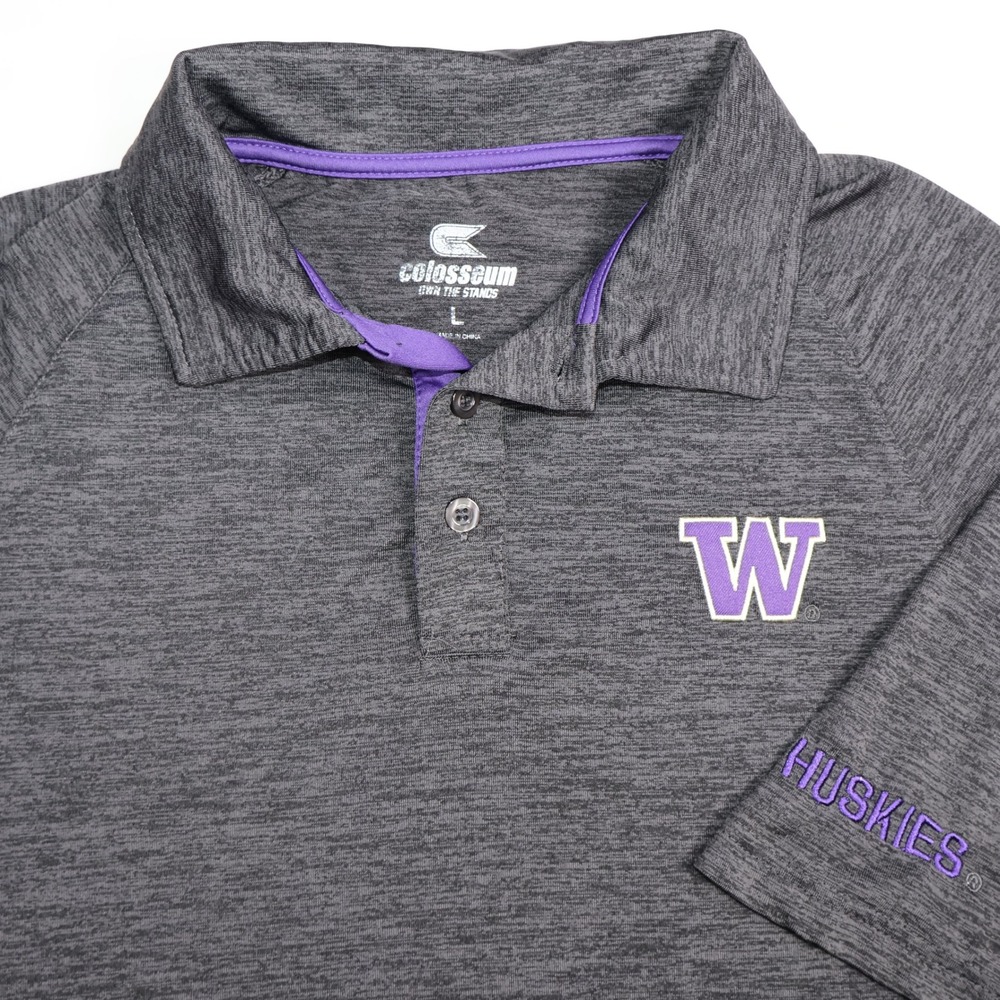 Colosseum University of Washington Huskies Mens Large Polo Shirt Grey Purple W